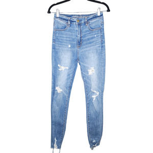 American Eagle Jeggings High Rise Super Stretch Jeans Womens Sz 4 Distressed